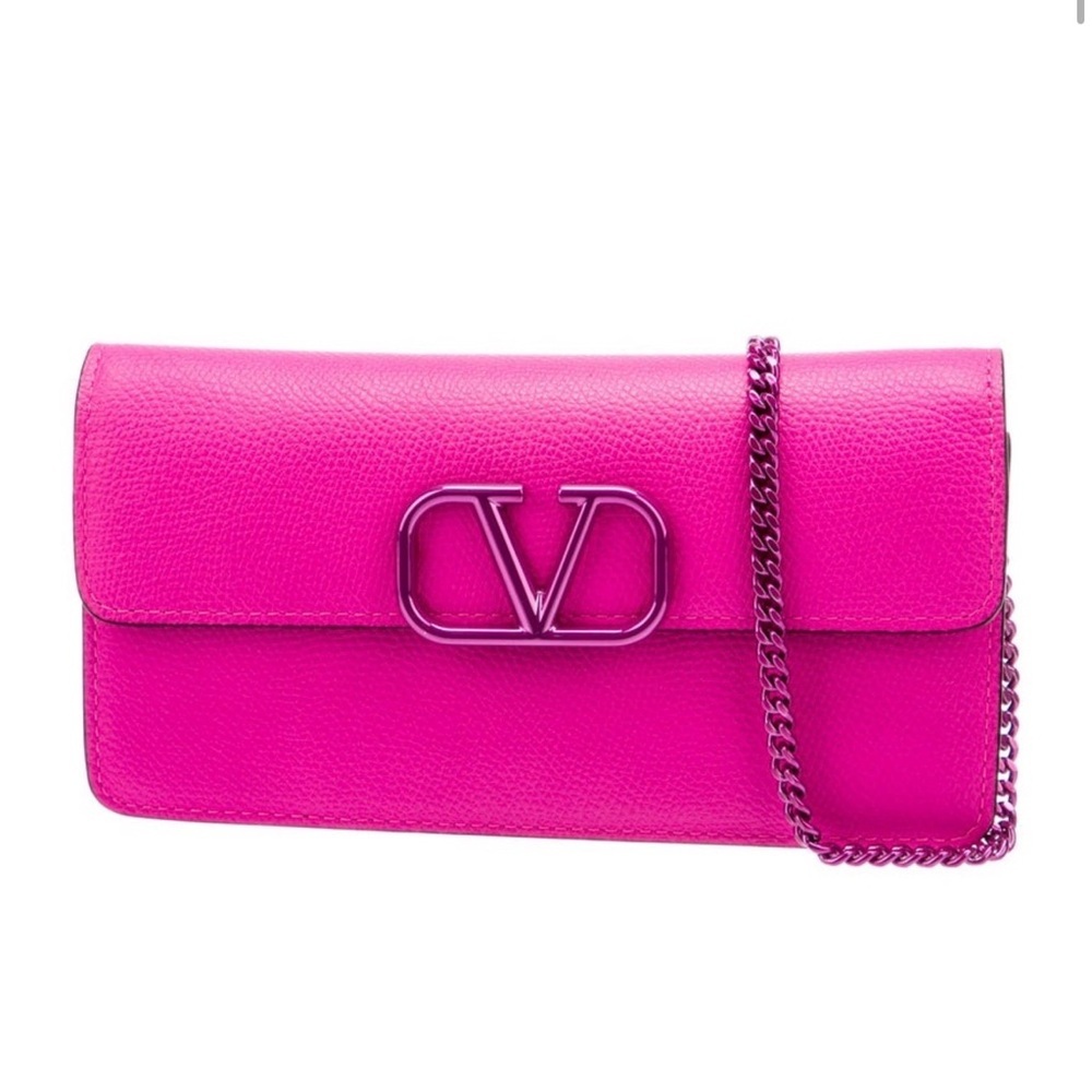 Valentino Vibrant Pink Leather Clutch with Chain